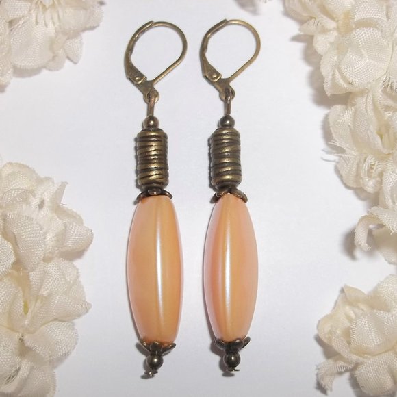 Peach Earrings, Peach and Bronze Earrings, Boho Earrings, Earrings, Earring 7621 - Picture 1 of 8